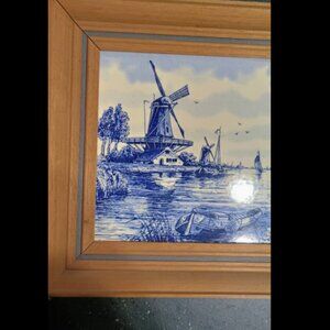 Vintage wooden Delft Tile